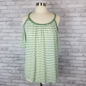 MAX STUDIO Striped Jersey Knit Cold Shoulder Tee